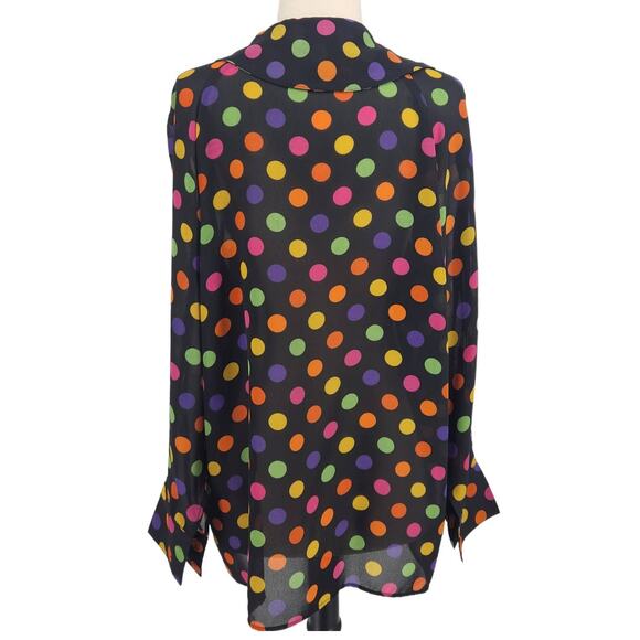 Vintage B.C.B.G. Shirts 70's Polka Dot Sheer Button Front Top - Picture 4 of 9